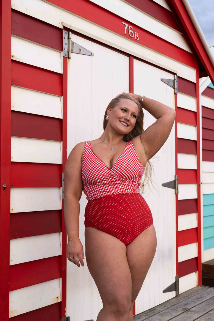 Lola Reversible Bikini Top - Red Polka Dot / Gingham