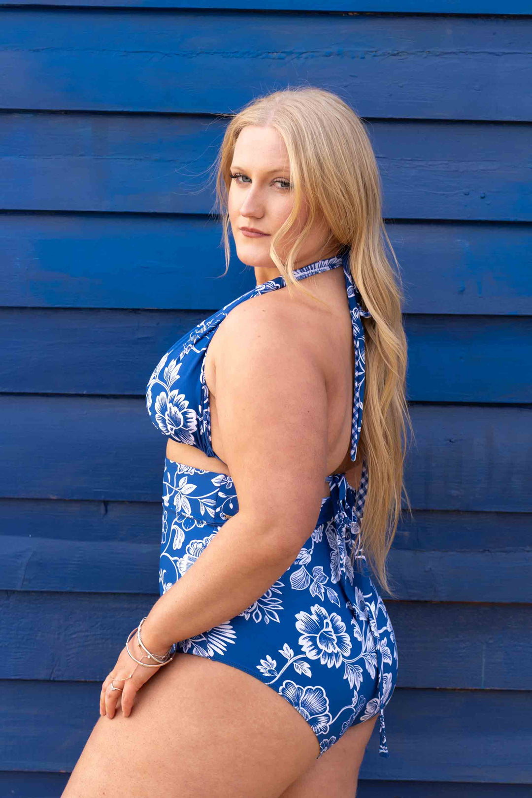 Eva Reversible Bikini Top - Blue Gingham / Chintz