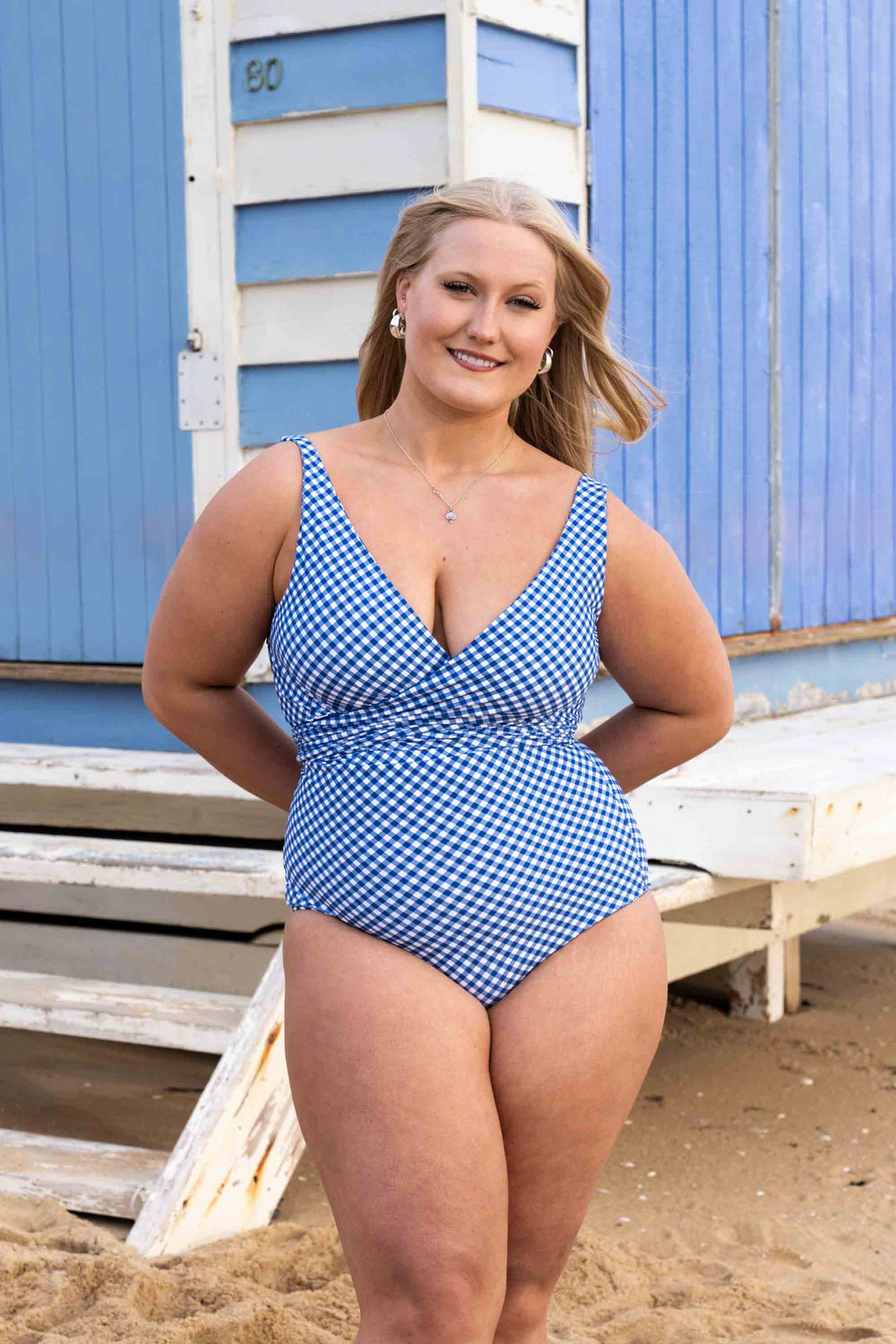 Lola Reversible Bikini Top - Blue Gingham / Chintz