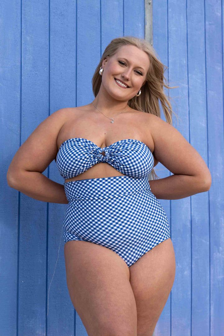 Eva Reversible Bikini Top - Blue Gingham / Chintz