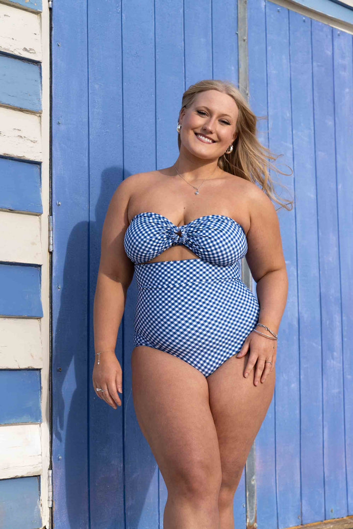 Eva Reversible Bikini Top - Blue Gingham / Chintz