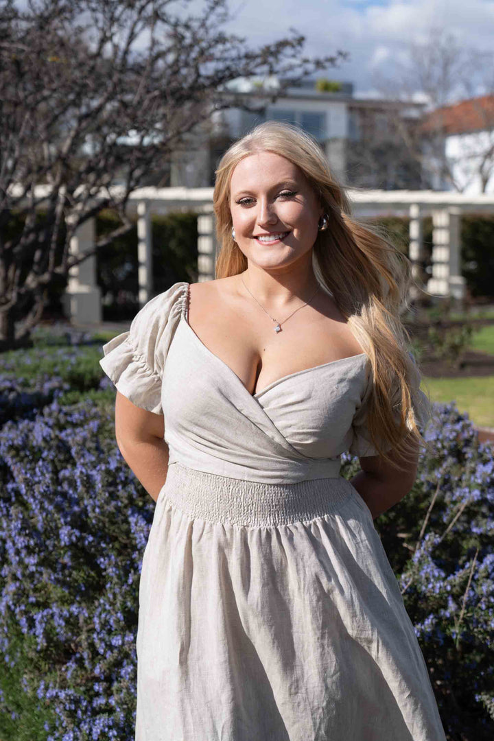 Marianne Oat Wrap Dress - 100% Linen