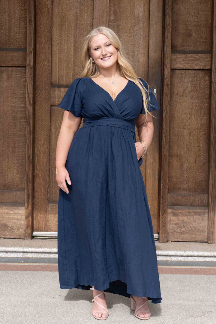 Phoebe Navy Dress - 100% Linen