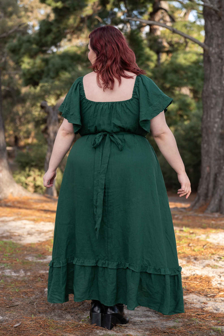 Ashley Forest Green Dress - 100% Linen