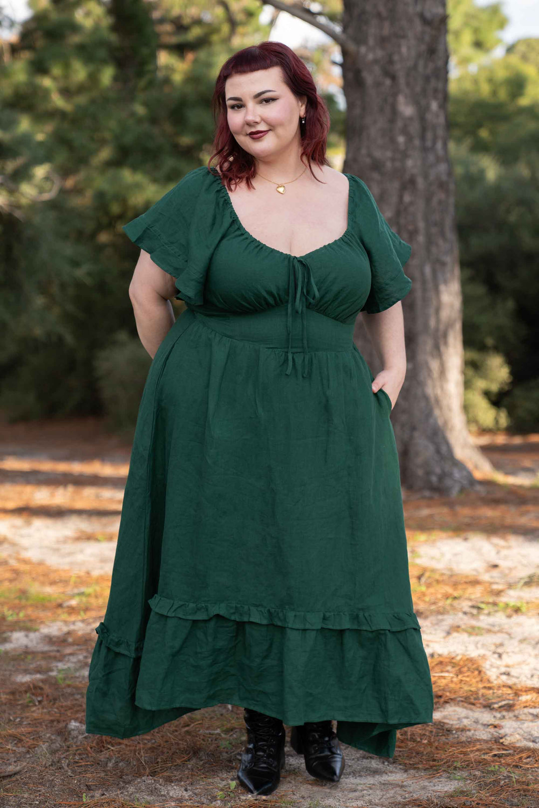 Ashley Forest Green Dress - 100% Linen