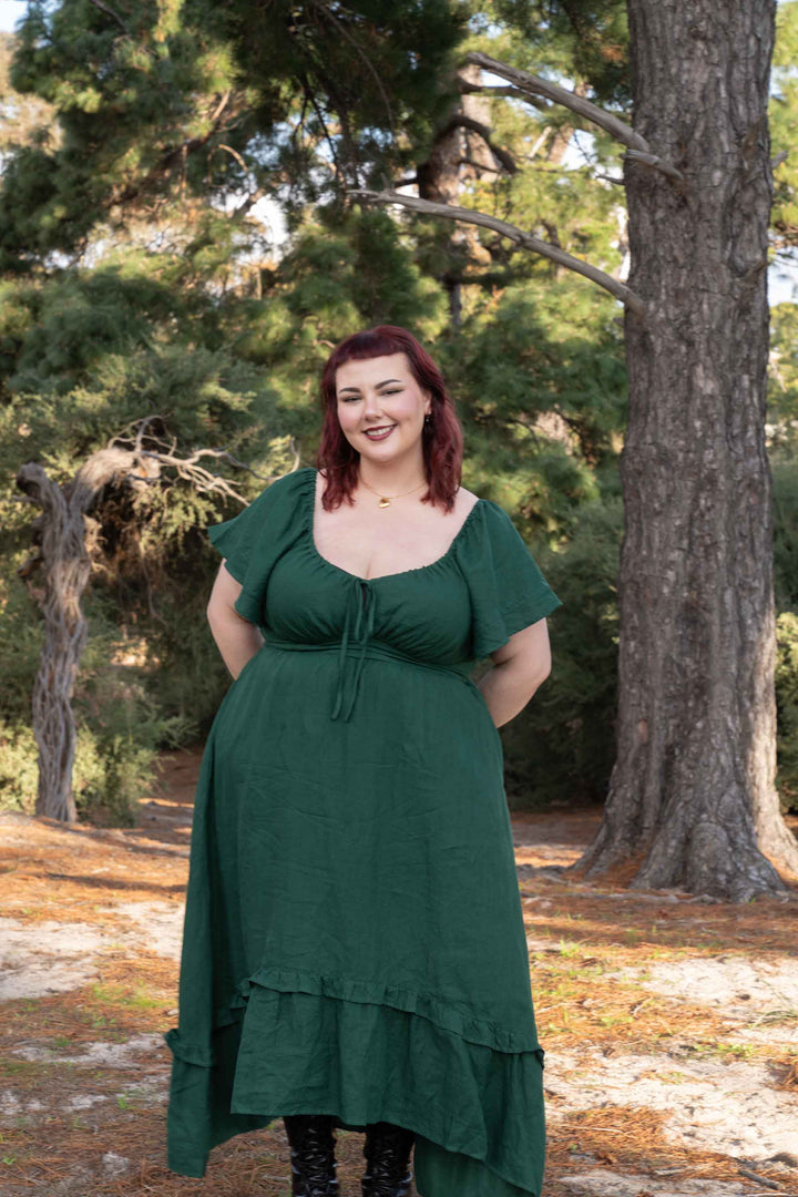 Ashley Forest Green Dress - 100% Linen