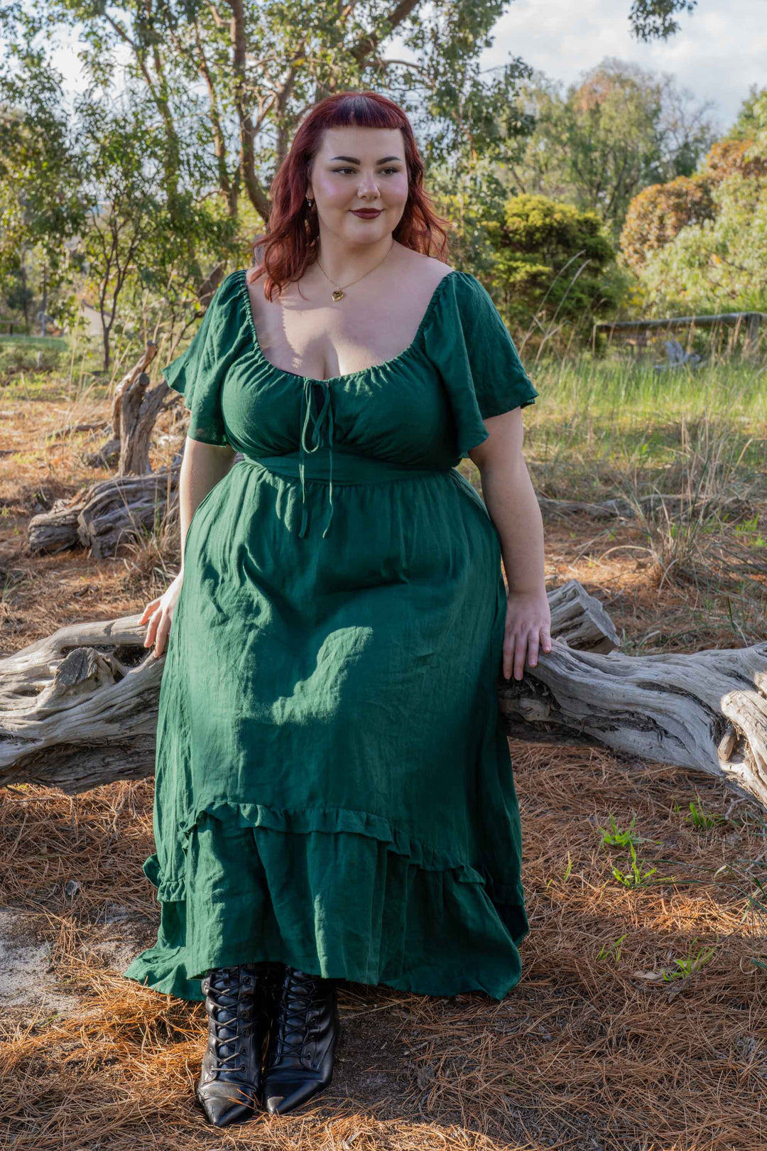 Ashley Forest Green Dress - 100% Linen