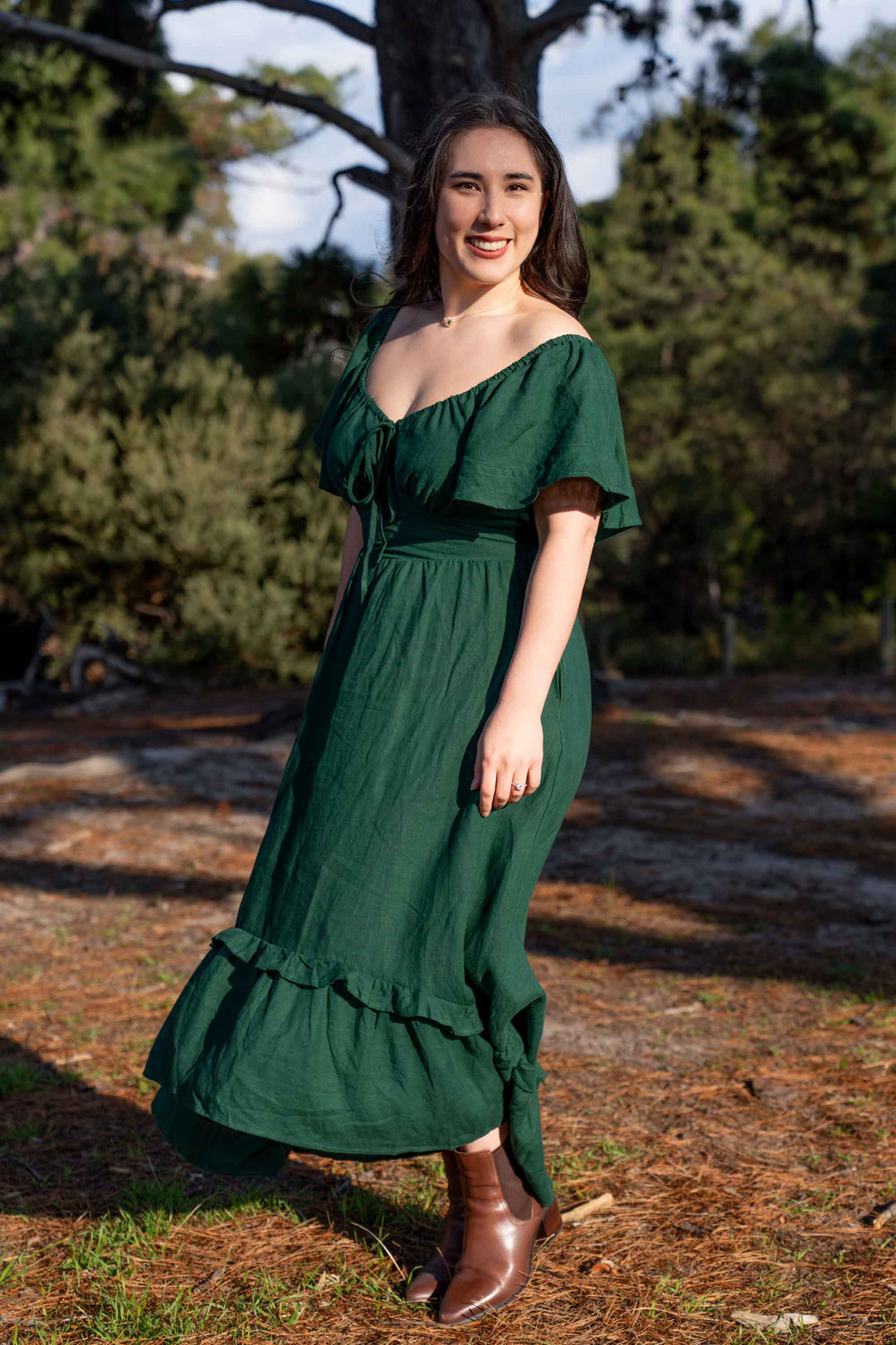 Ashley Forest Green Dress - 100% Linen