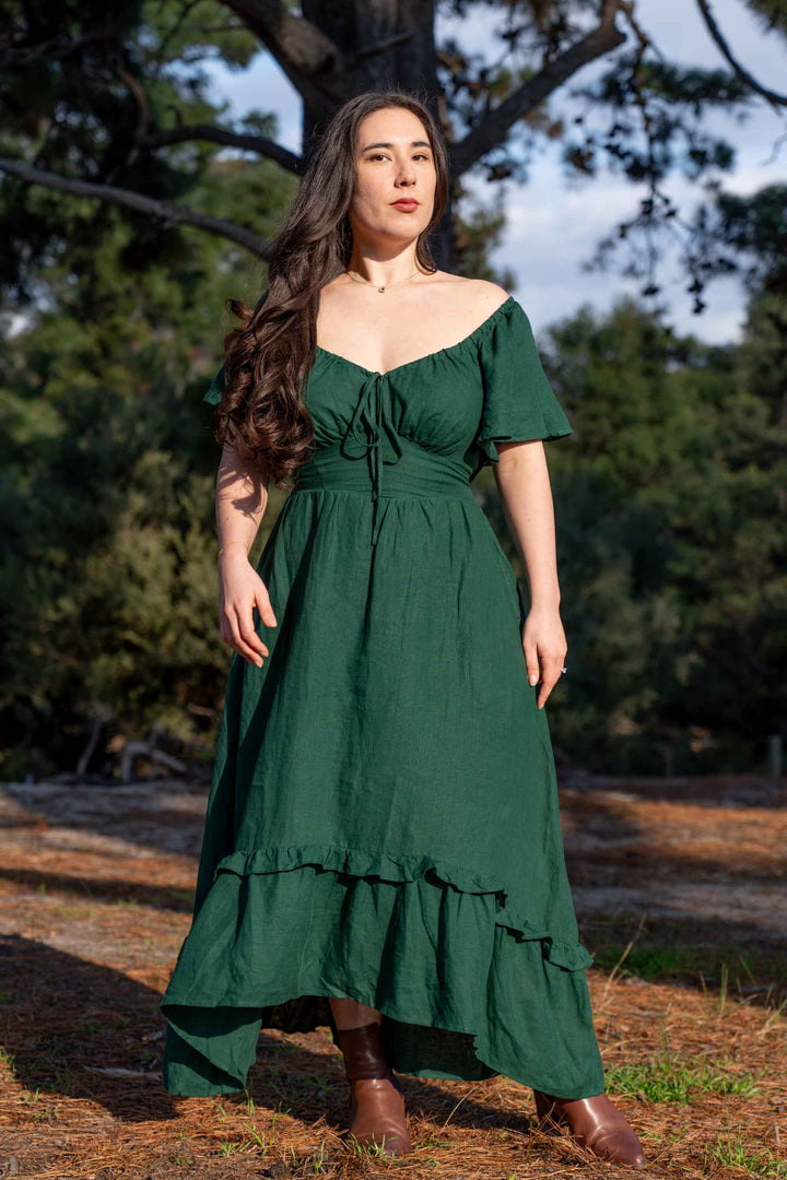 Ashley Forest Green Dress - 100% Linen