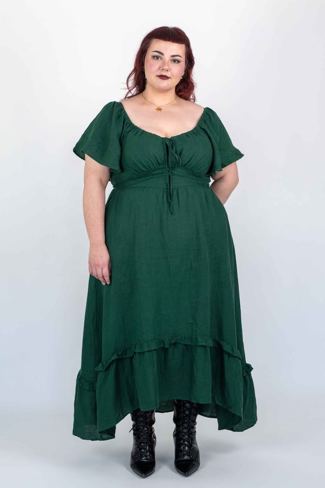 Ashley Forest Green Dress - 100% Linen