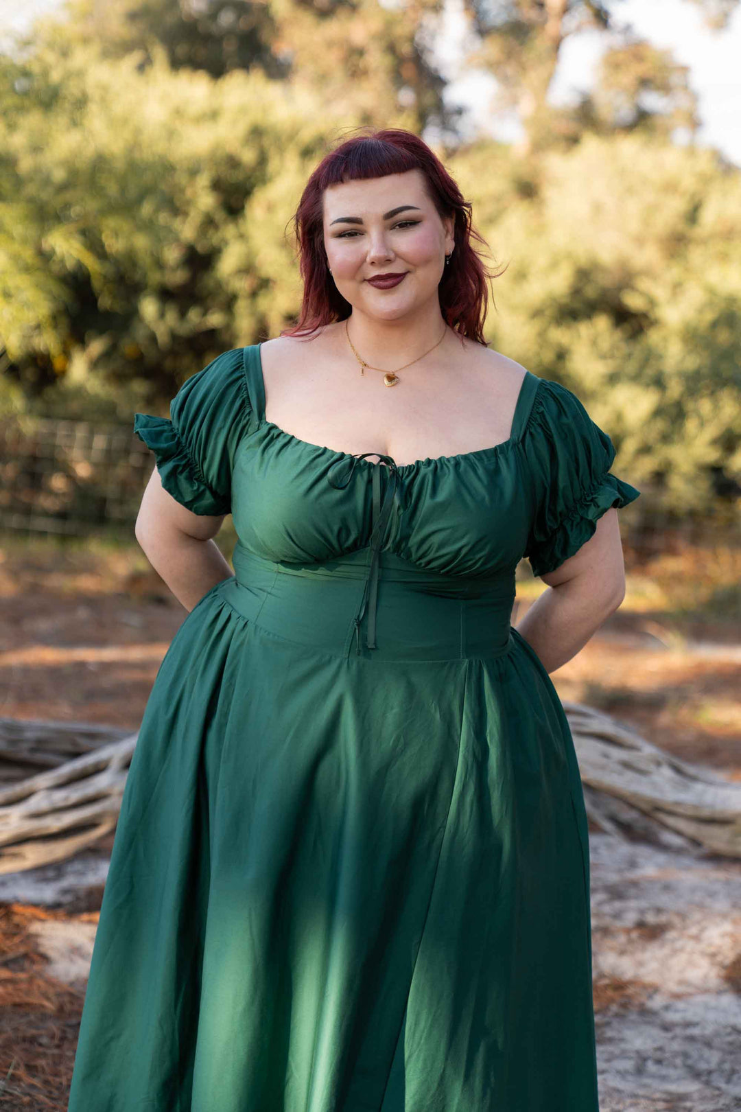 Delilah Emerald Green Corset Dress - Cotton Sateen
