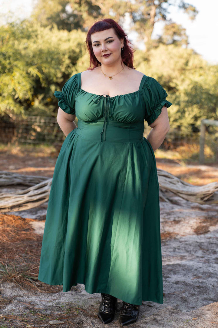 Delilah Emerald Green Corset Dress - Cotton Sateen