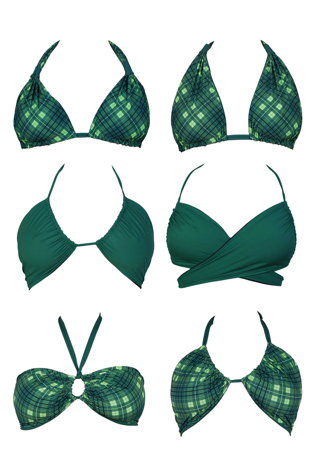 Eva Reversible Bikini Top - Forest Green / Plaid