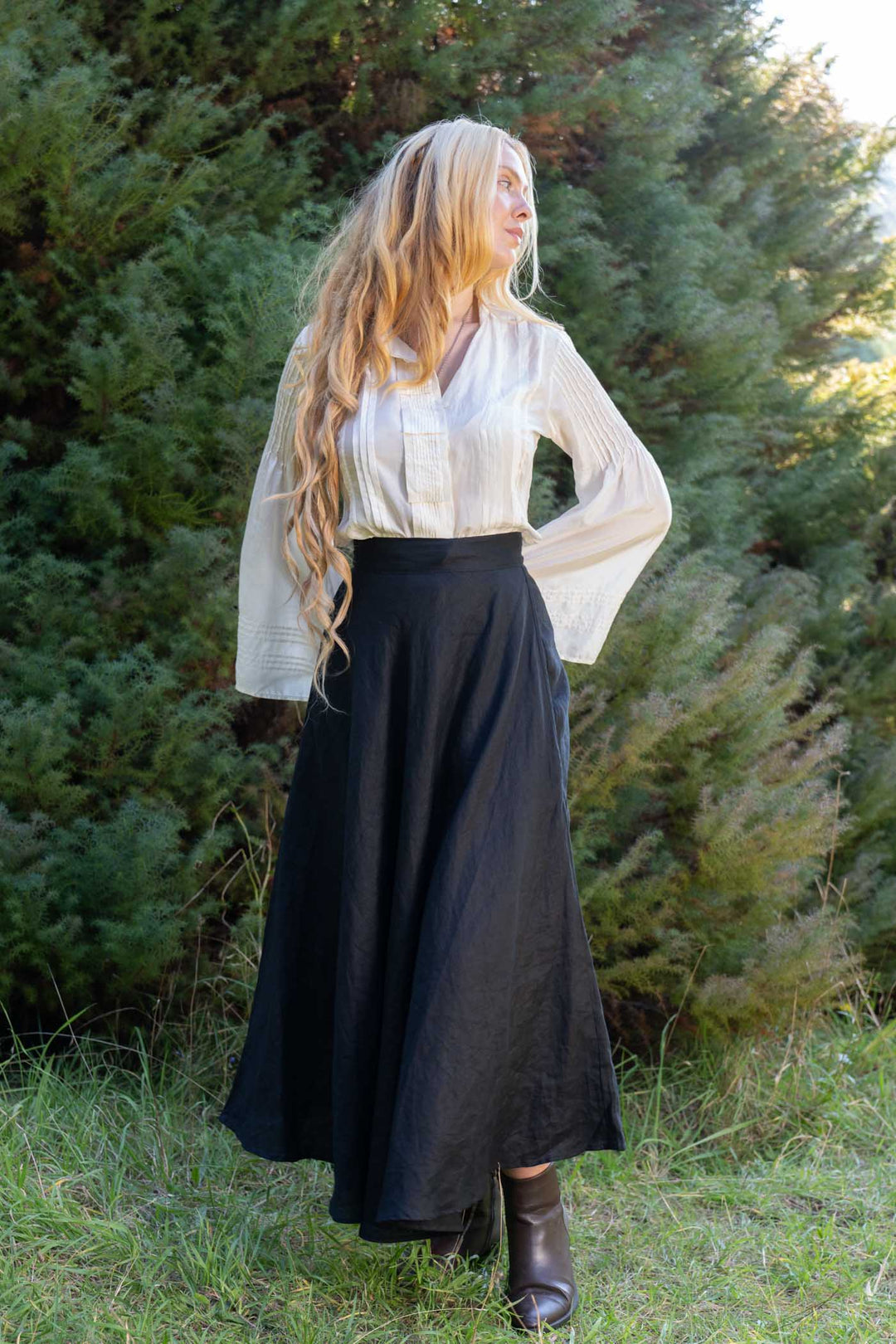 Grace Black Skirt - 100% Linen
