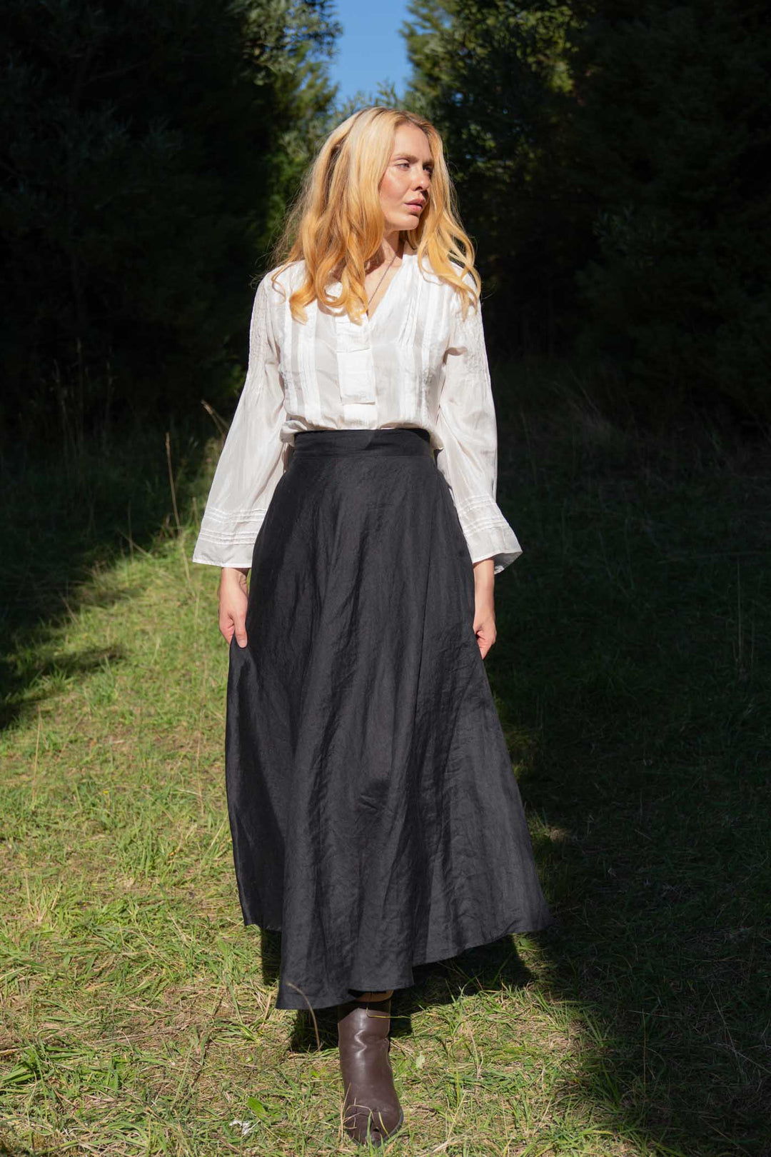 Grace Black Skirt - 100% Linen