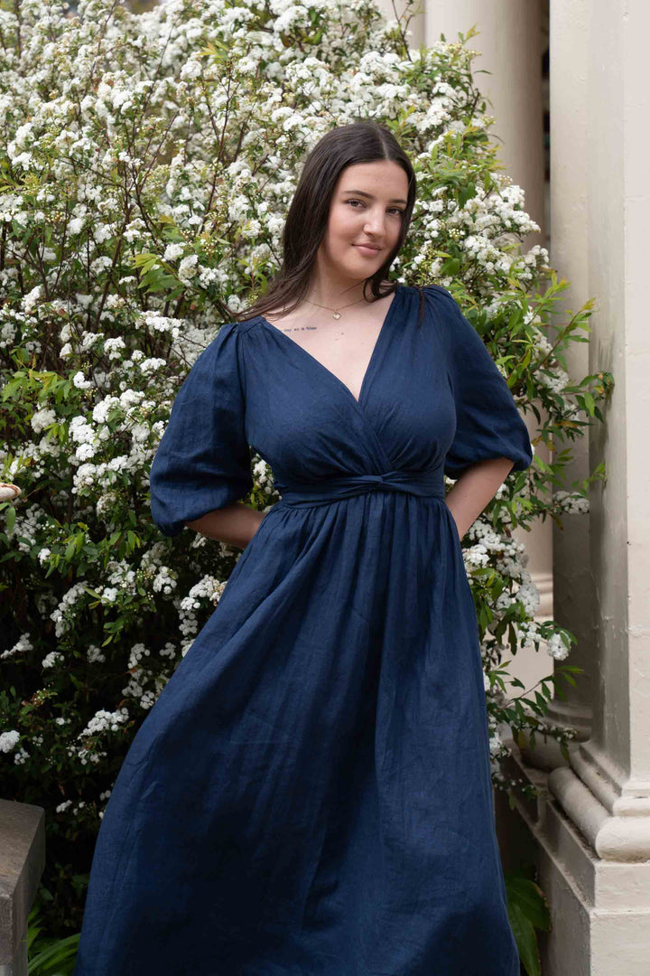 Jeanette Navy Dress - 100% Linen