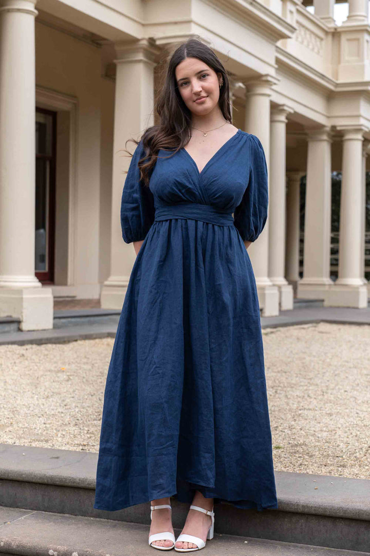 Jeanette Navy Dress - 100% Linen