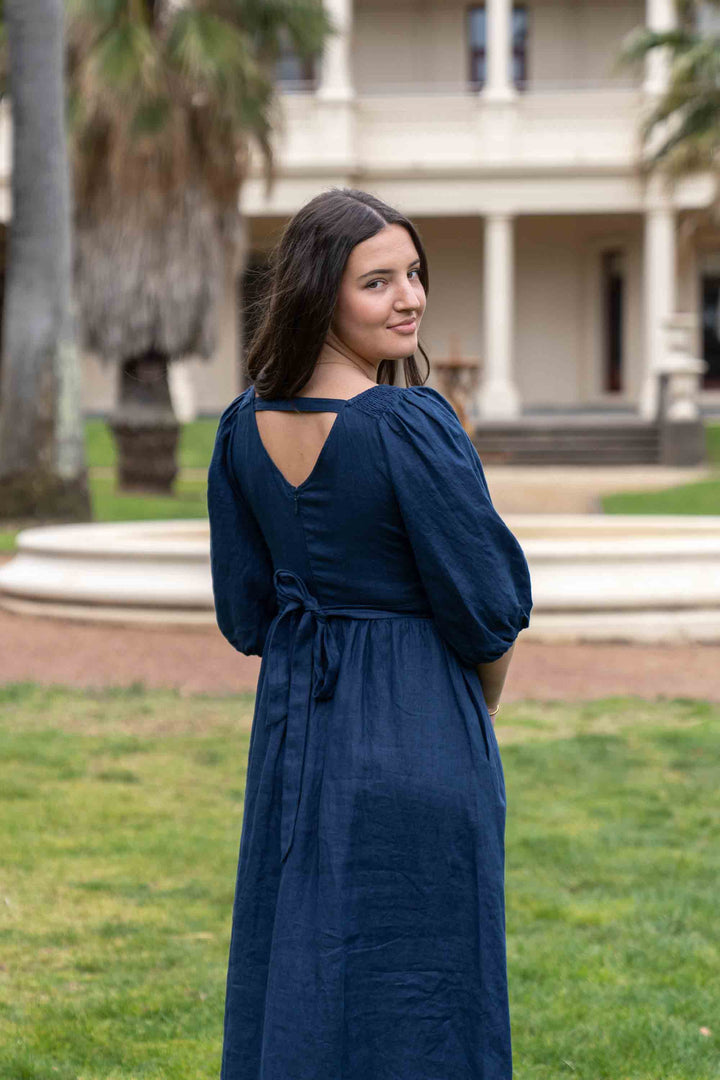 Jeanette Navy Dress - 100% Linen