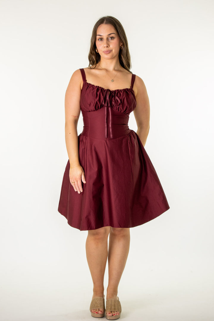 Layla Plum Corset Dress - Cotton Sateen