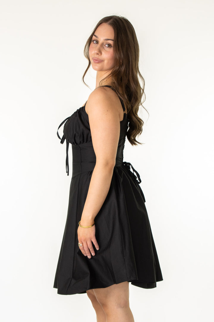 Layla Black Corset Dress - Cotton Sateen