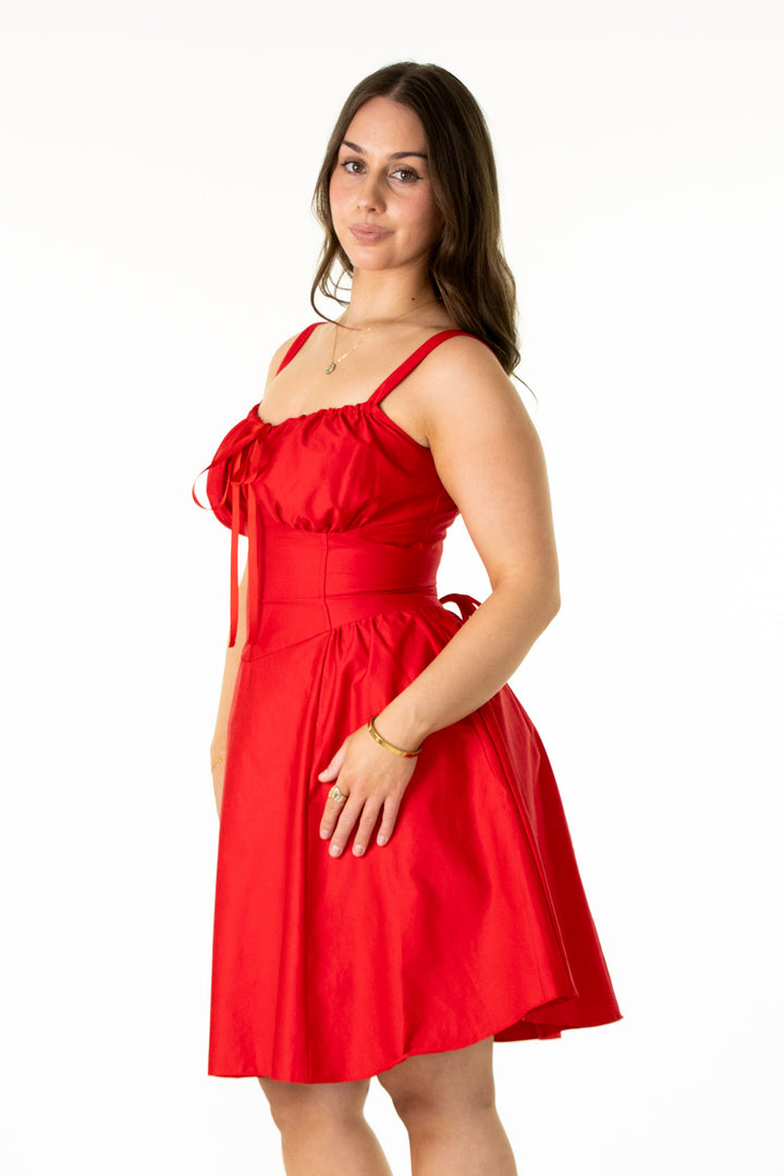Layla Red Corset Dress - Cotton Sateen