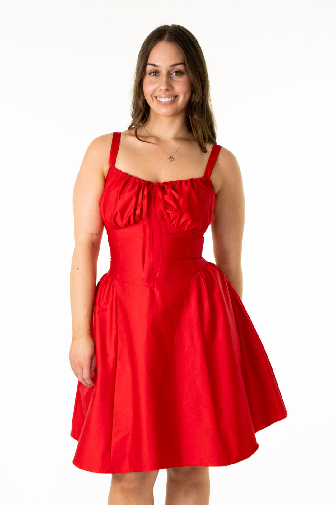 Layla Red Corset Dress - Cotton Sateen