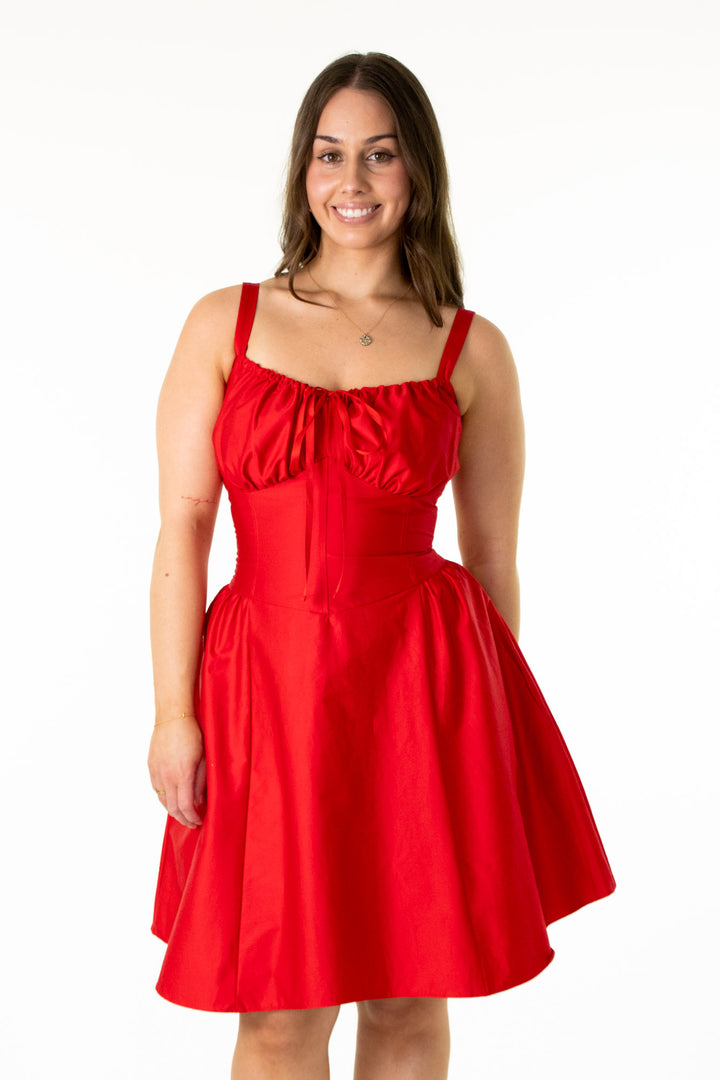 Layla Red Corset Dress - Cotton Sateen