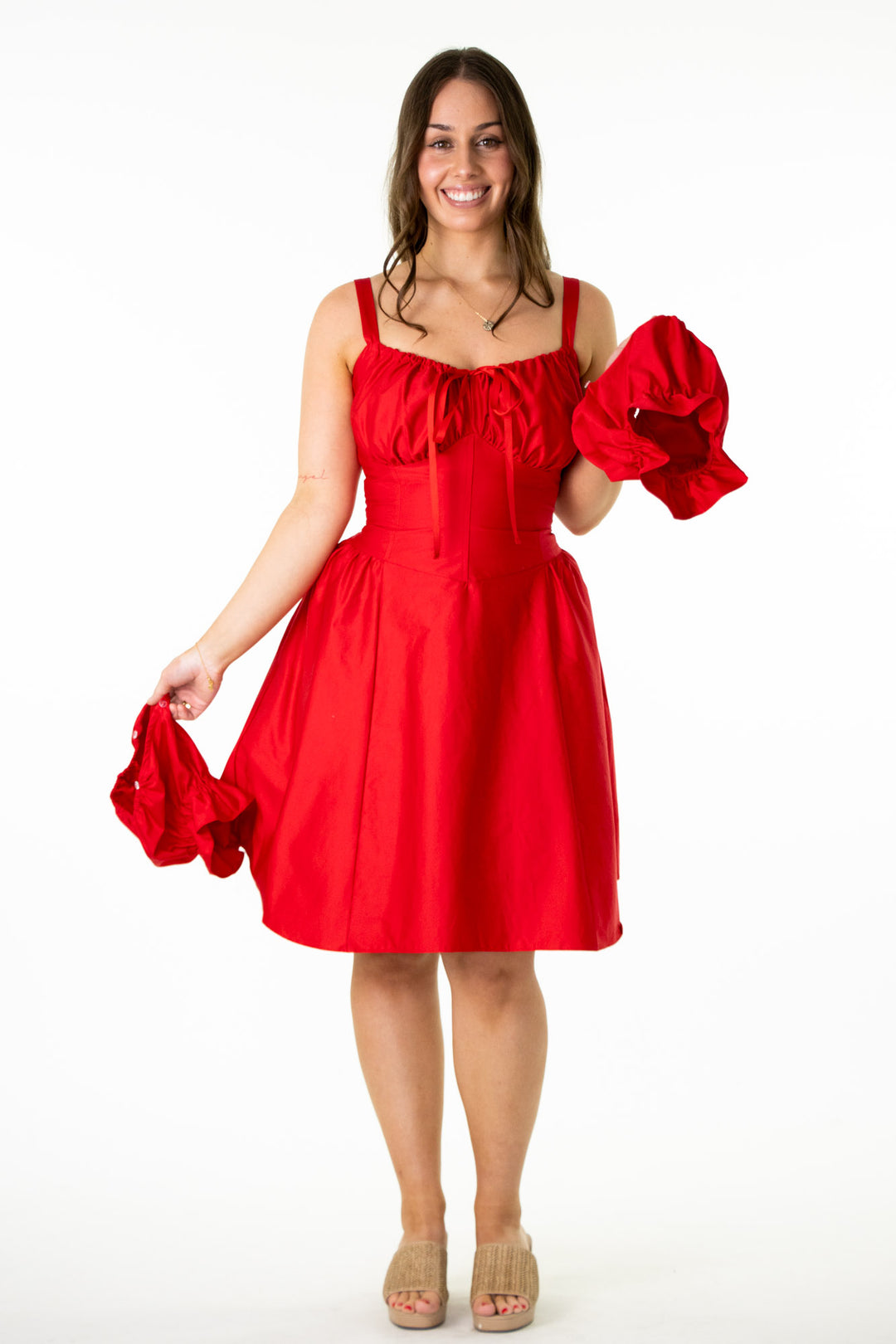 Layla Red Corset Dress - Cotton Sateen