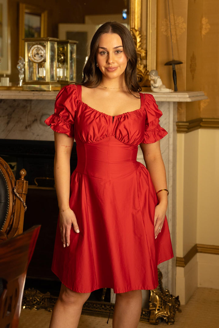Layla Red Corset Dress - Cotton Sateen