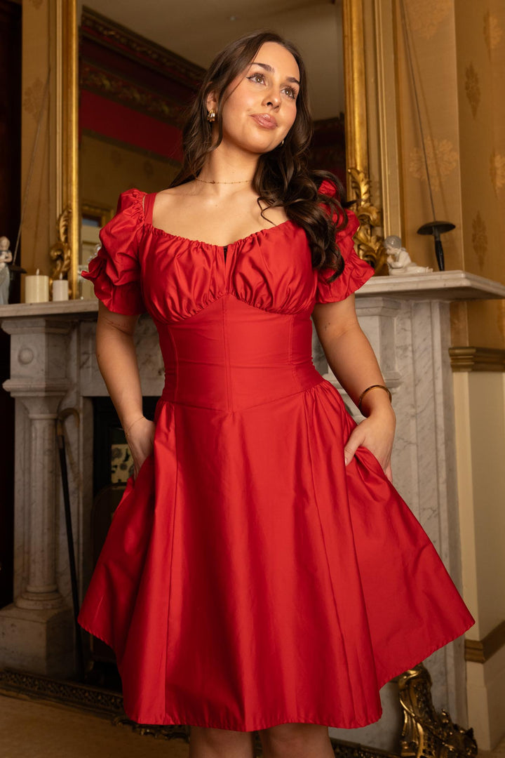 Layla Red Corset Dress - Cotton Sateen