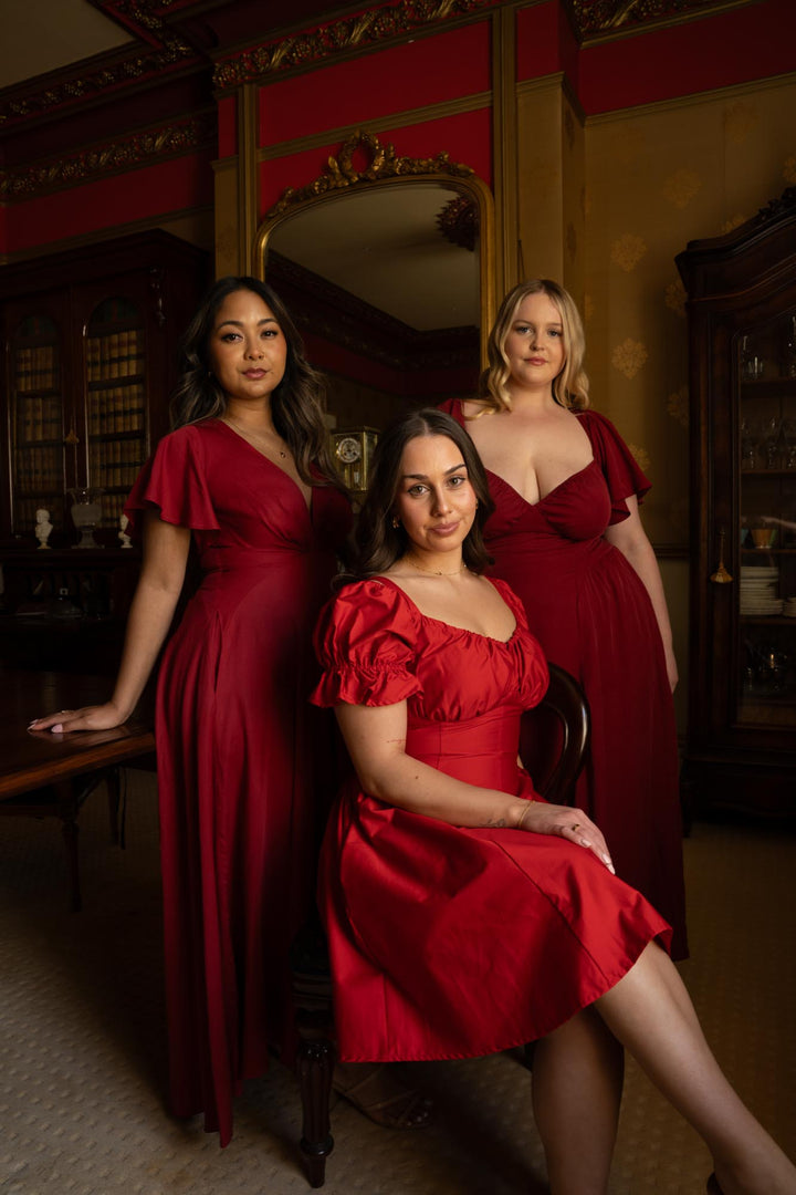 Layla Red Corset Dress - Cotton Sateen