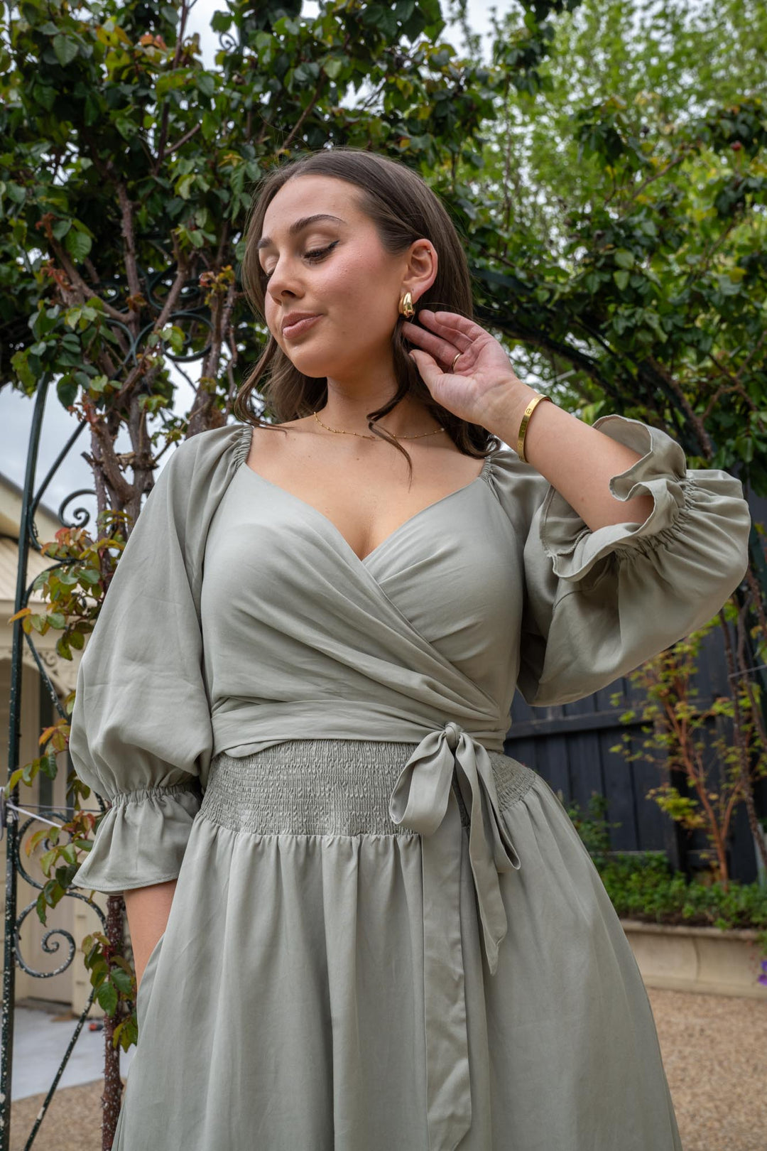 Charlotte Sage Green Wrap Dress