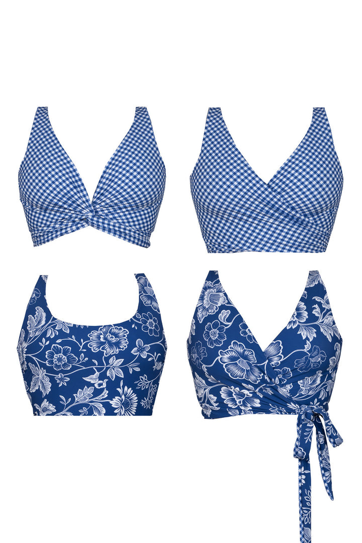 Lola Reversible Bikini Top - Blue Gingham / Chintz
