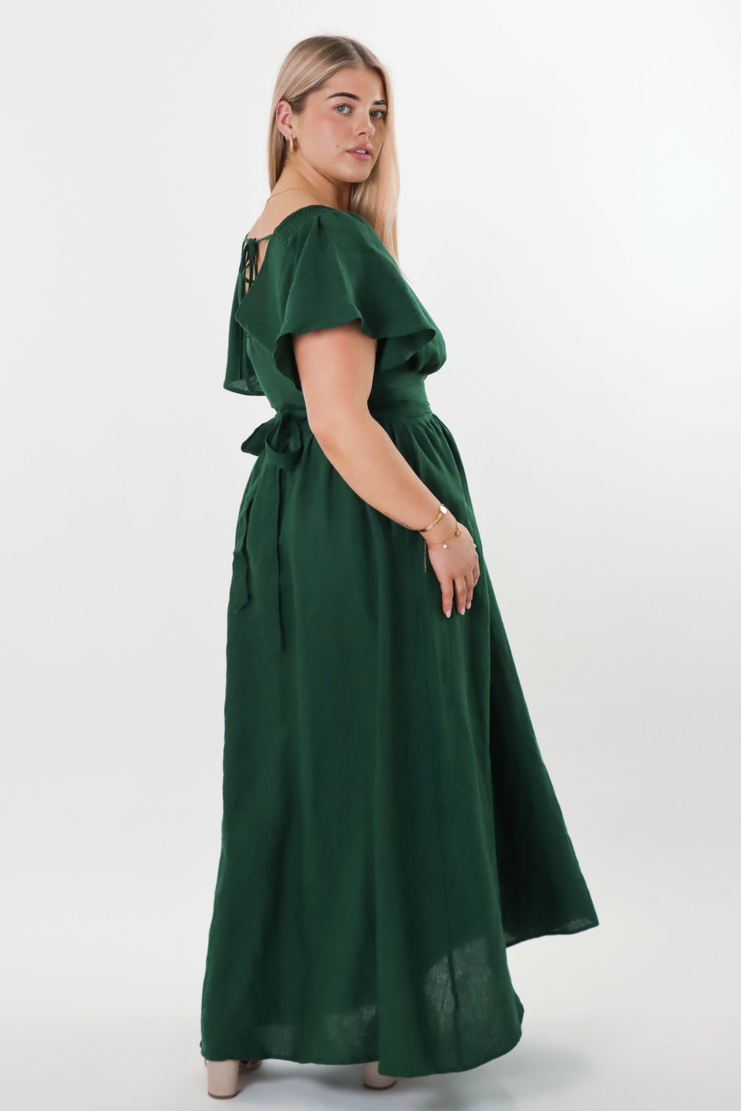 Phoebe Forest Green Dress - 100% Linen
