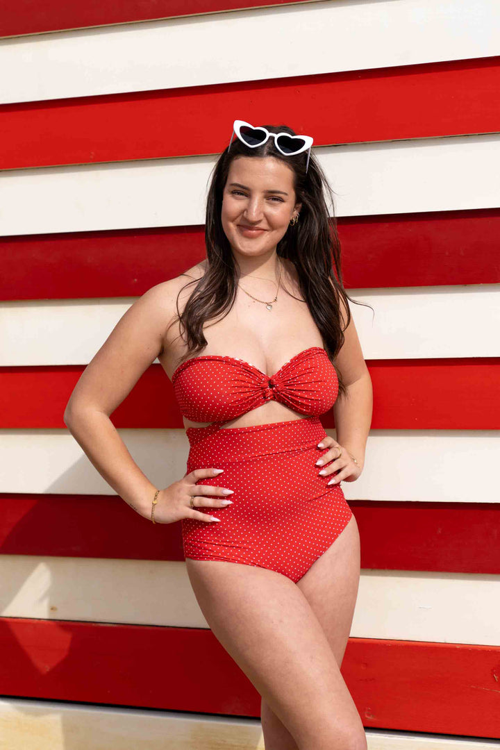 Eva Reversible Bikini Top - Red Polka Dot / Gingham