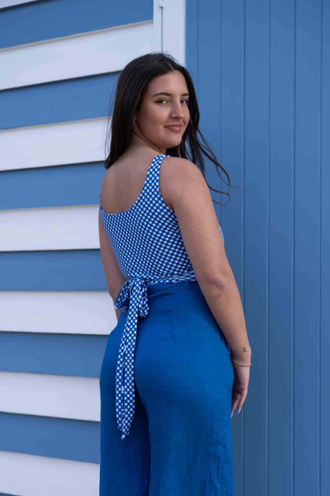 Lola Reversible Bikini Top - Blue Gingham / Chintz