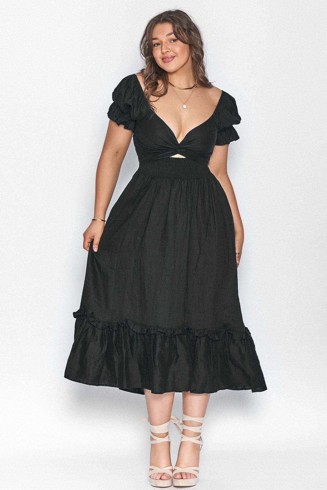 Marianne Black Wrap Dress - 100% Linen