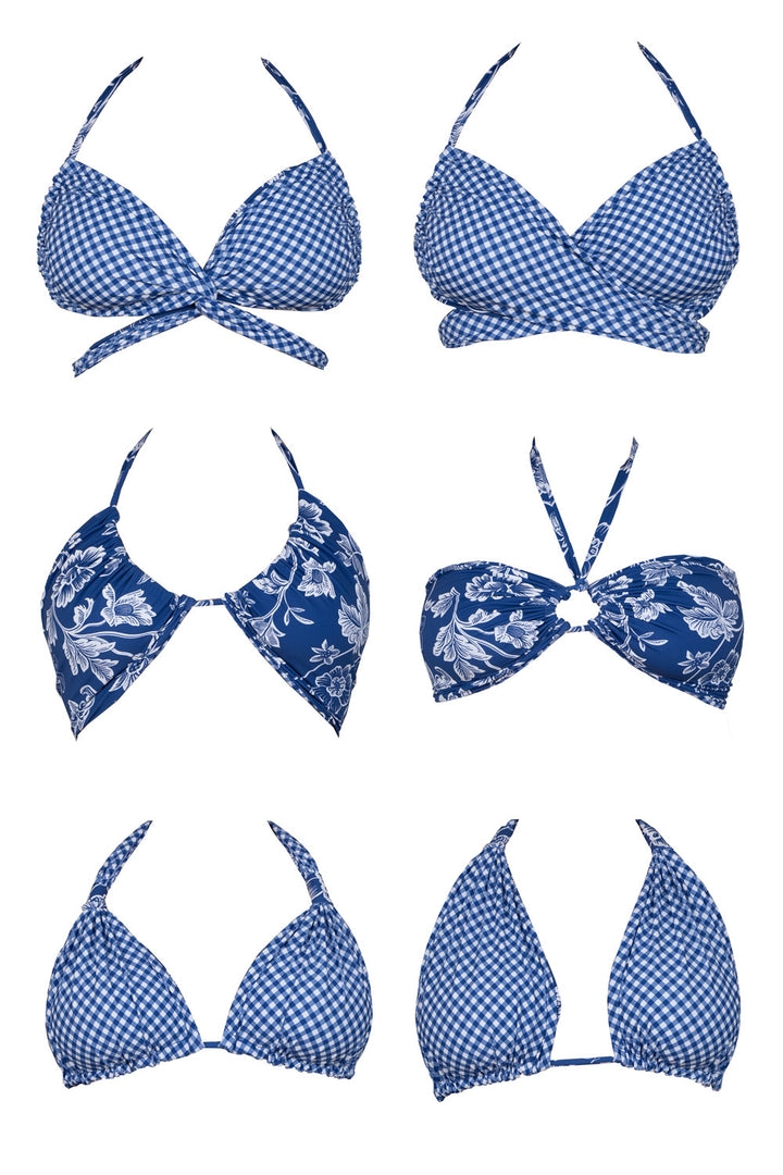 Eva Reversible Bikini Top - Blue Gingham / Chintz