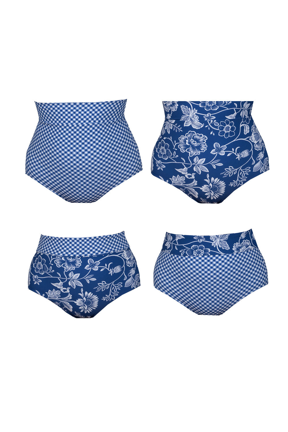 Tamara Reversible Bikini Bottom - Blue Gingham / Chintz