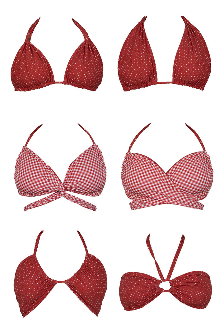 Eva Reversible Bikini Top - Red Polka Dot / Gingham