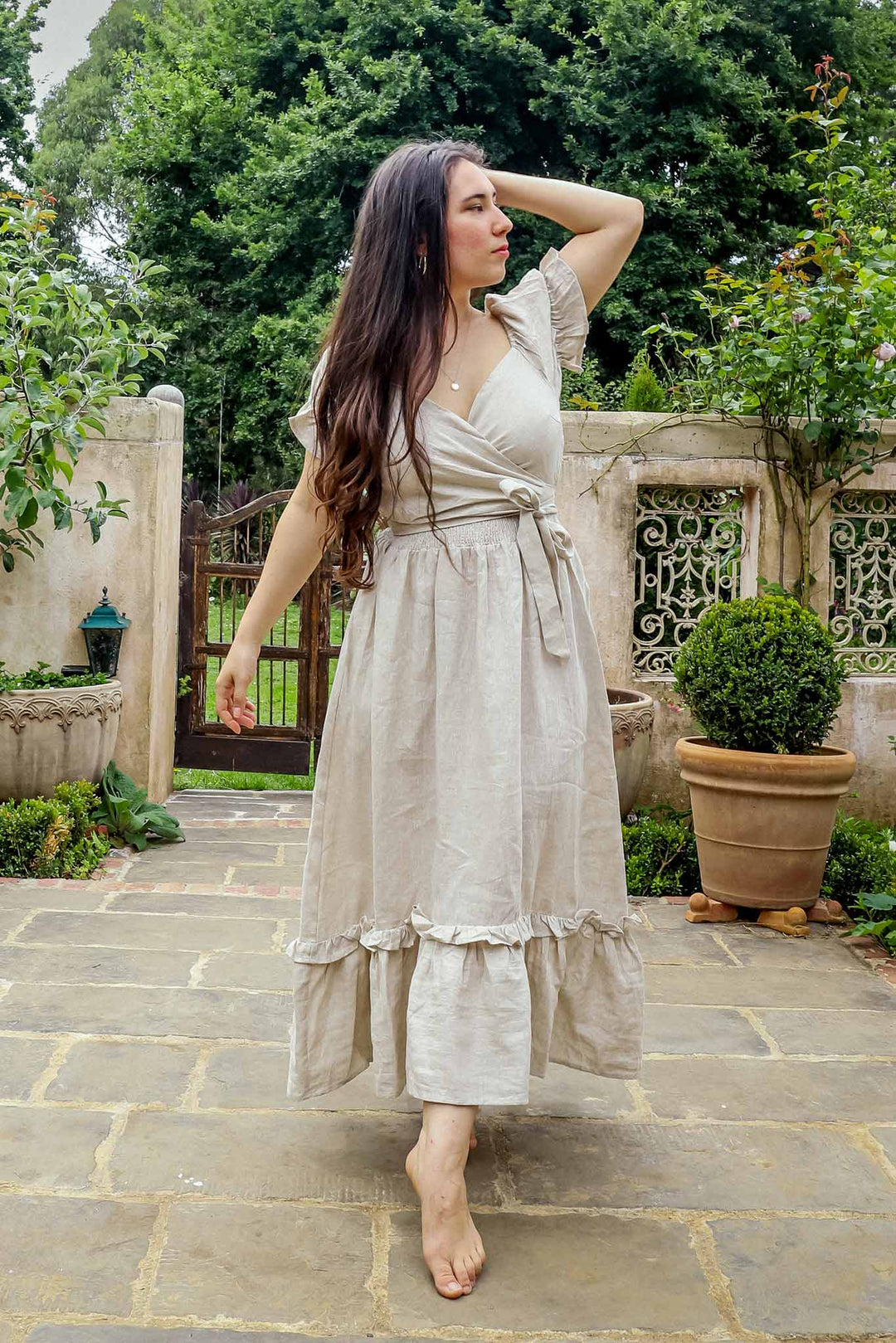 Marianne Oat Wrap Dress - 100% Linen